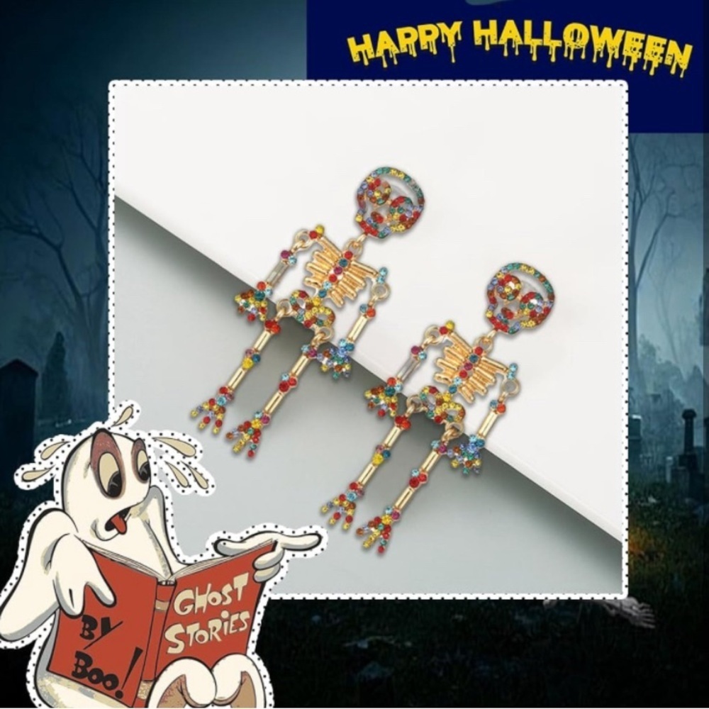 Skeleton Multicolor Rhinestone Earrings - Picture 6 of 6